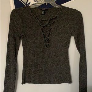 Forever 21 Grey Lace Up Shirt